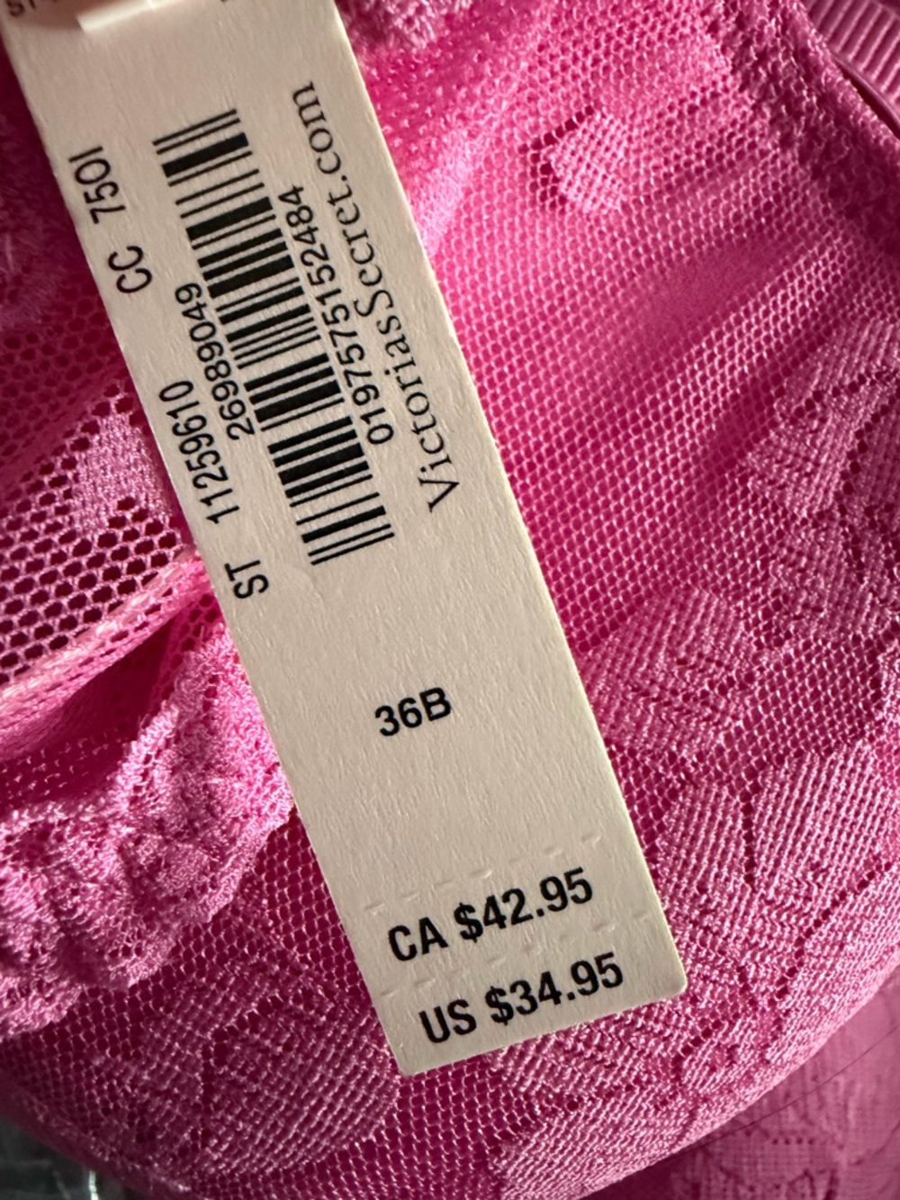 Victoria's Secret Fuchsia Lace Bra 36C - Picture 2 of 2